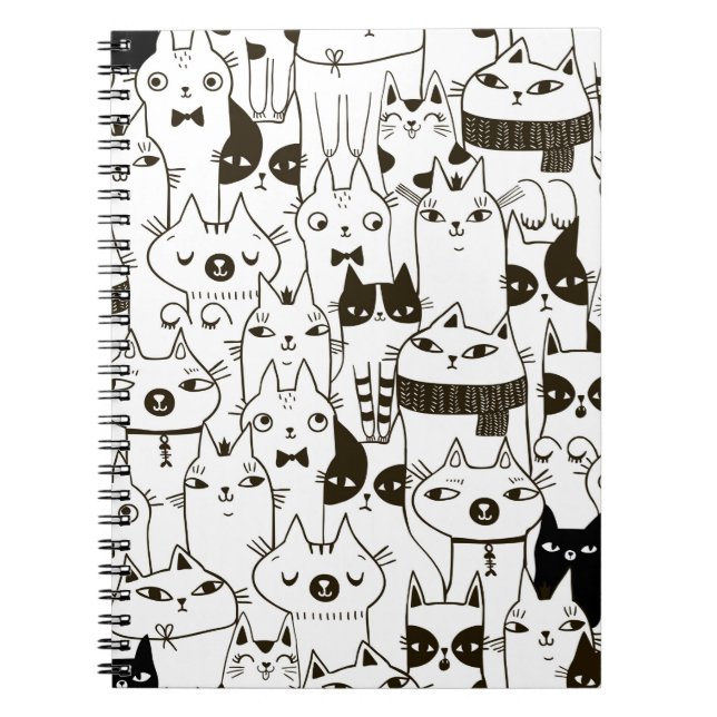 Carnet Doodle drôles chats sans couture motif.  (Devant)