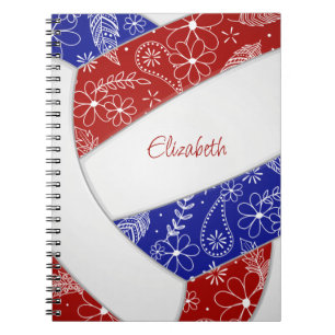 Carnet doodle floral rouge bleu boho volleyball