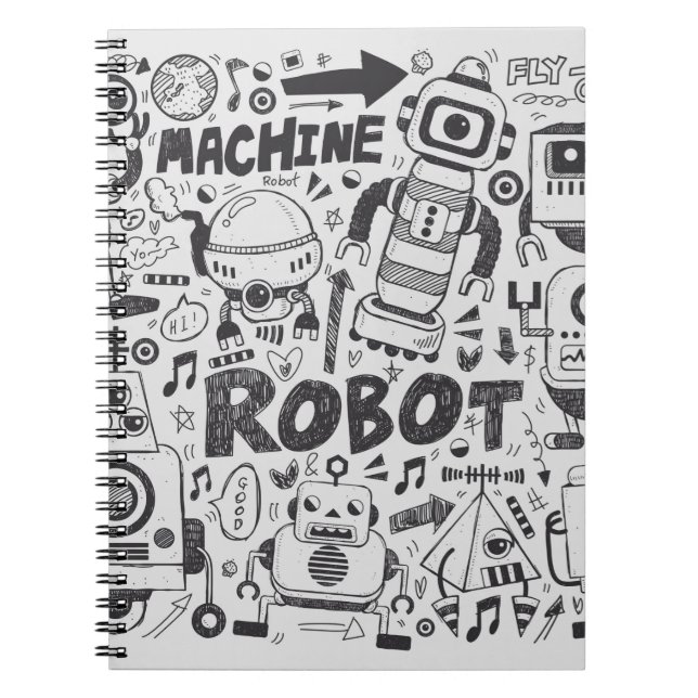 Carnet doodle robot élément, illustrateur ligne outils ti (Devant)