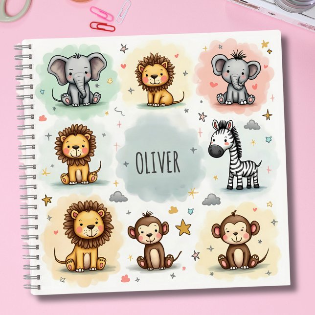Carnet Doodles d'animaux de safari à l'aquarelle mignons (Créateur téléchargé)