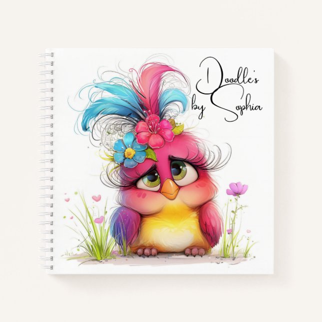 Carnet Doodles d'oiseaux en fleurs (Devant)