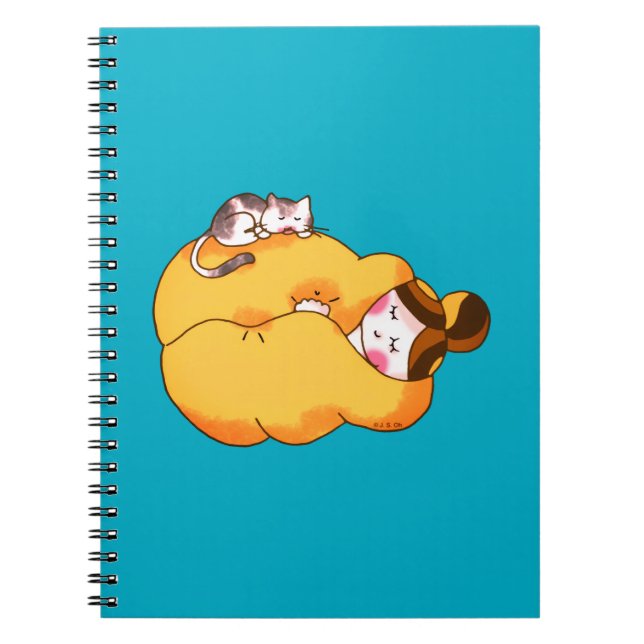 Carnet Dormir la fille avec chat confortable (Devant)