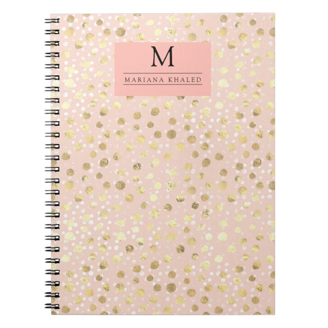 Carnet Dots or Poster de animal rose Nom du monogramme (Devant)