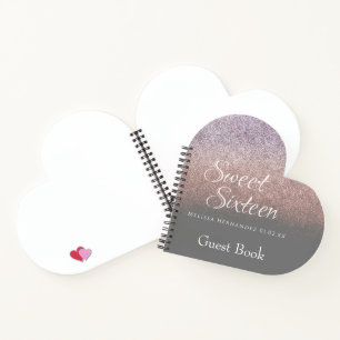 Carnet Douce 16 Paillettes Ombre Invité Cœur