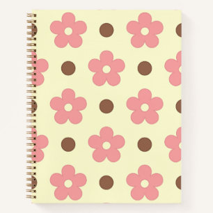 Carnet Douce Florale Rose et Motif à Polka Brun Rétro