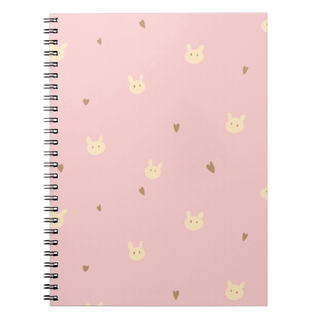 Carnet Douce Lapin & Cœurs Motif Sans Couture – Rose Mign (Devant)