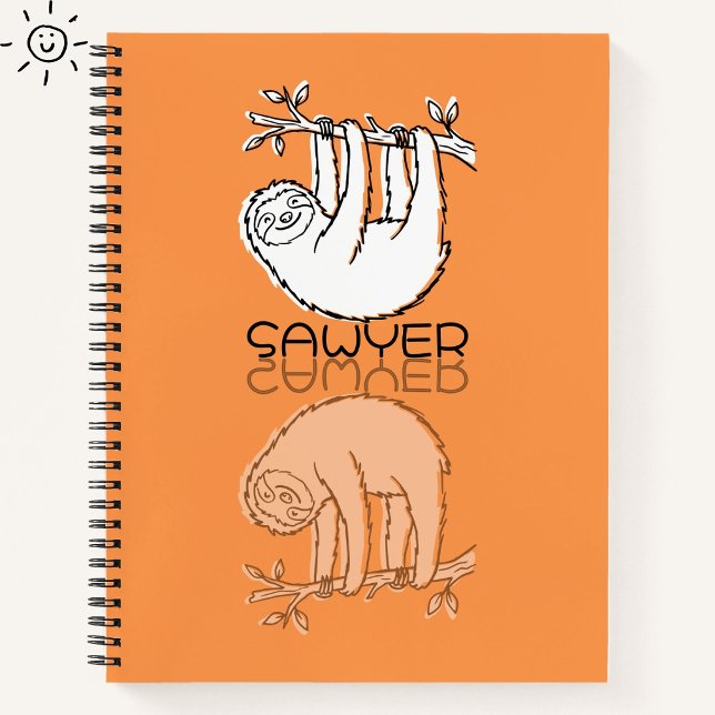 Carnet Doudou Paresseux Orange Réflexion Doodle Nom Perso (Créateur téléchargé)