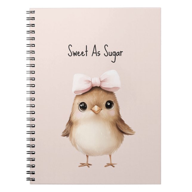 Carnet Doux comme un oiseau au ruban rose (Devant)