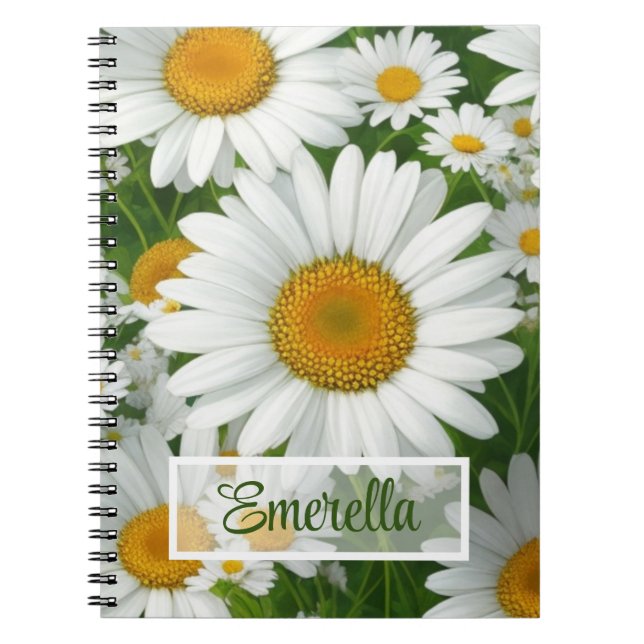 Carnet Doux marguerite motif blanc fleurie verte (Devant)