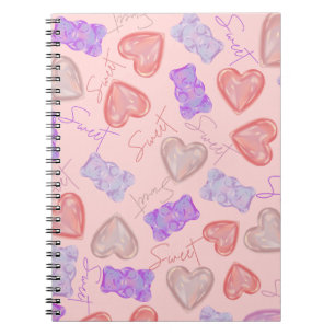 Carnet Doux rose violet Motif de l'ours et du coeur