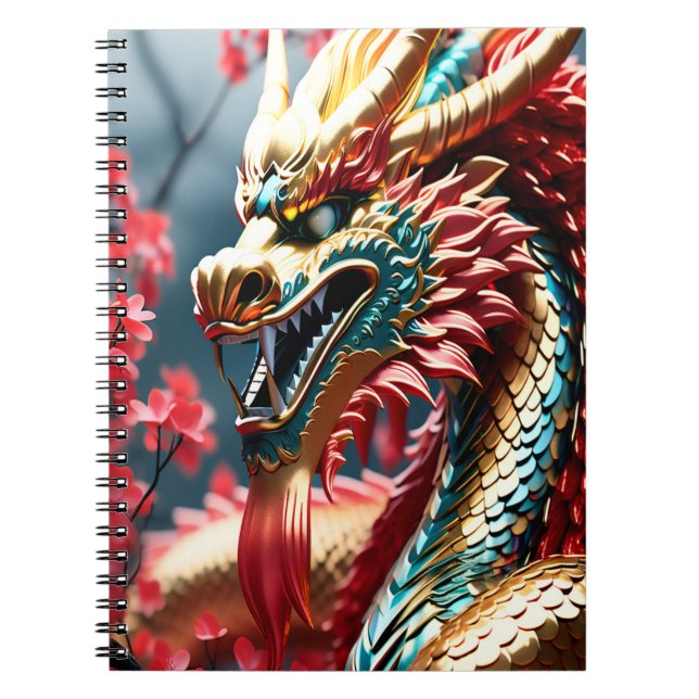 Carnet Dragon à respiration par feu balance or bleu et ro (Devant)