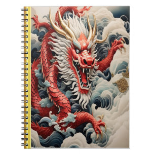 Carnet Dragon à souffle de feu rouge et blanc