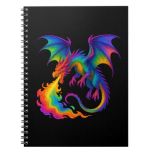 Carnet Dragon arc-en-ciel respirant des flammes colorées