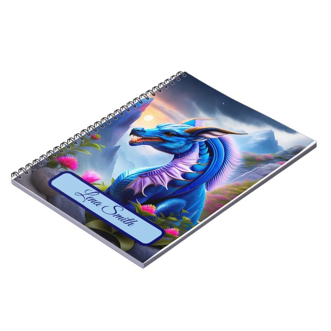 Carnet Dragon bleu, art numérique fantaisiste (Côté gauche)
