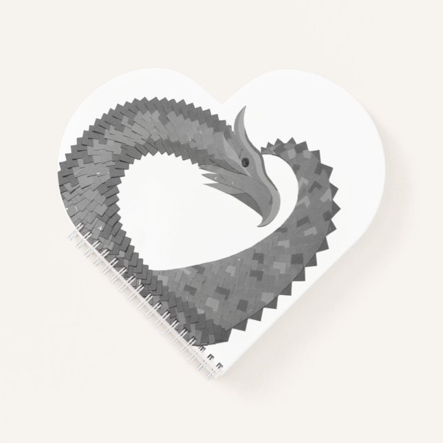 Carnet Dragon de coeur gris sur blanc (Devant)