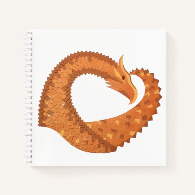Carnet Dragon de coeur orange brûlé sur blanc (Devant)