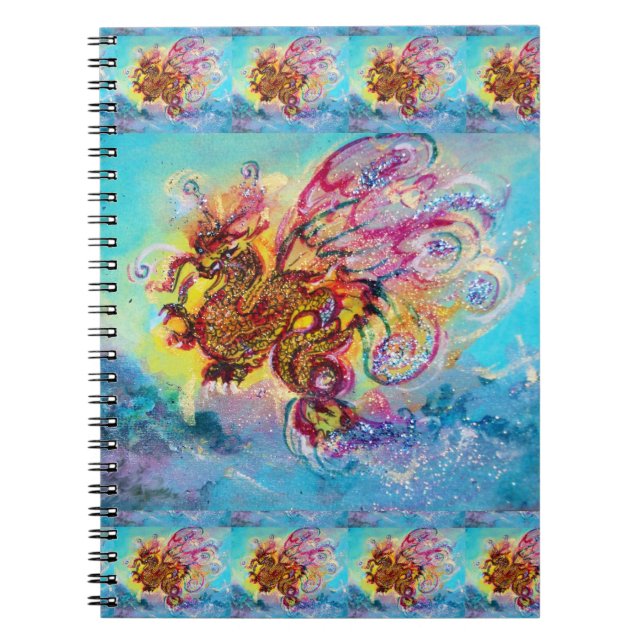 Carnet DRAGON DE MER ENTRE VAGUES Imaginaire Bleu rose (Devant)