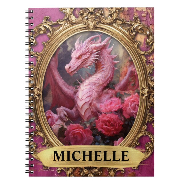 Carnet Dragon et Roses Fantastiques Fuchsia Romantique (Devant)