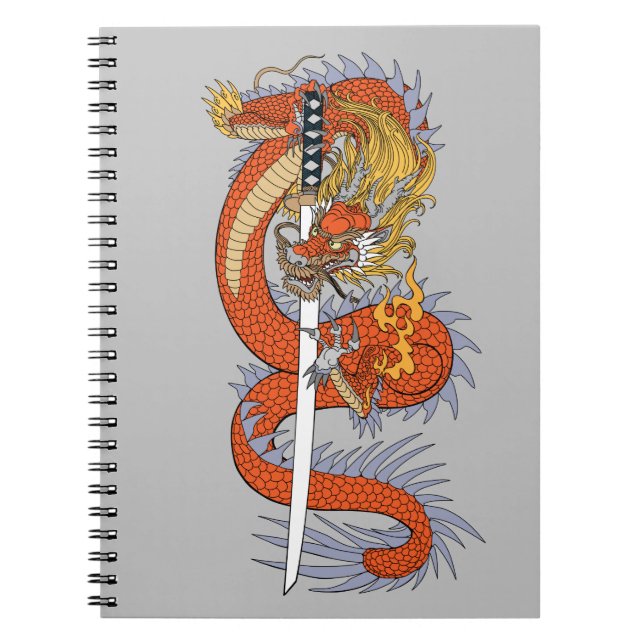 Carnet Dragon japonais avec épée katana T-Shirt Grocery (Devant)