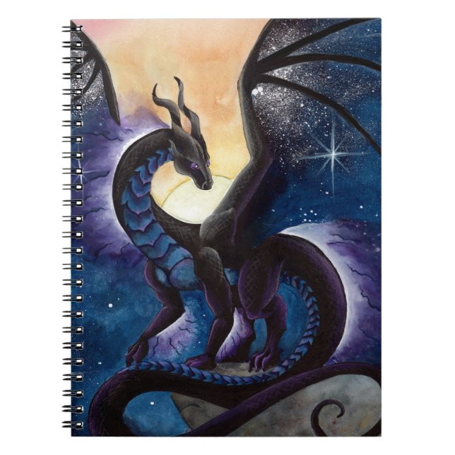Carnet Dragon noir avec le ciel nocturne par Carla le (Devant)