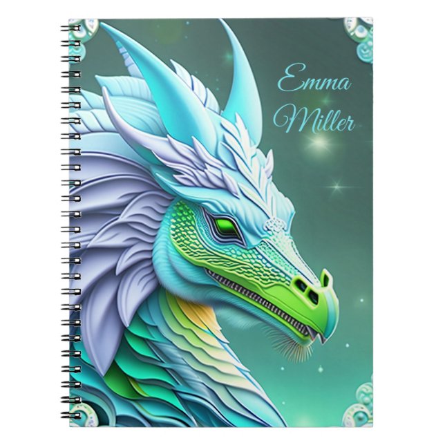 Carnet Dragon turquoise, digital art fantasmagorique (Devant)