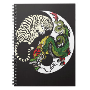Carnet dragon vert et symbole blanc de yang de yin de