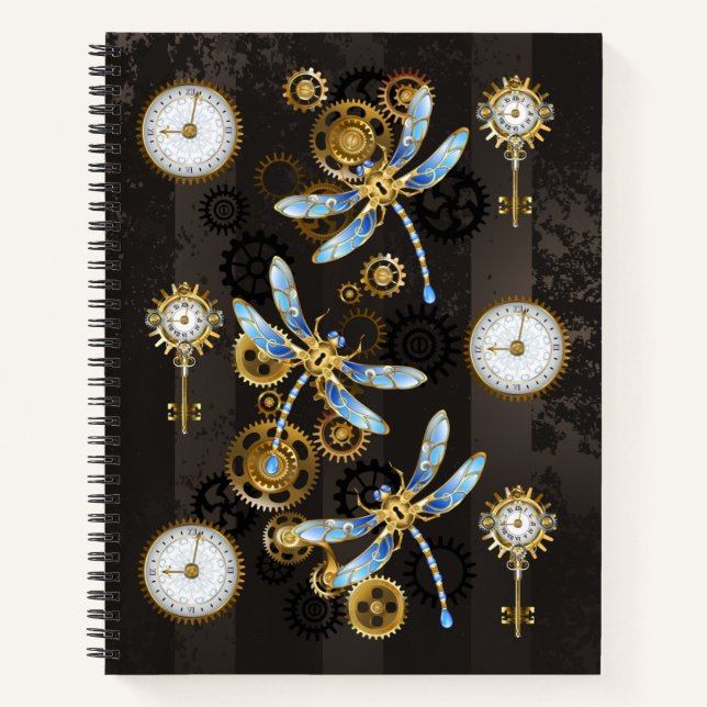 Carnet Dragonflies de Steampunk sur arrière - plan rayé b (Devant)