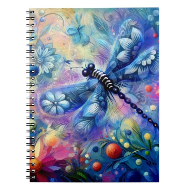 Carnet Dragonfly Abstraite lunaire Floral Turquoise Rose (Devant)
