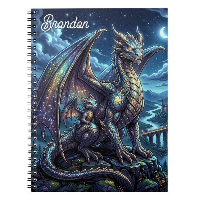 Carnet Dragons Célestes au Clair de Lune Personnalisés (Devant)