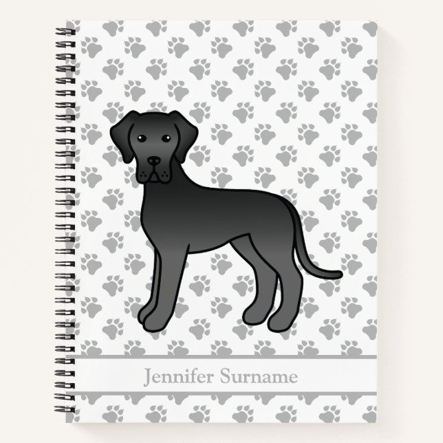 Carnet Drame noir Great Dane Chien de dessin animé mignon (Devant)