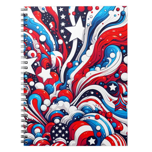Carnet Drapeau américain Abstrait rouge, blanc et bleu (Devant)