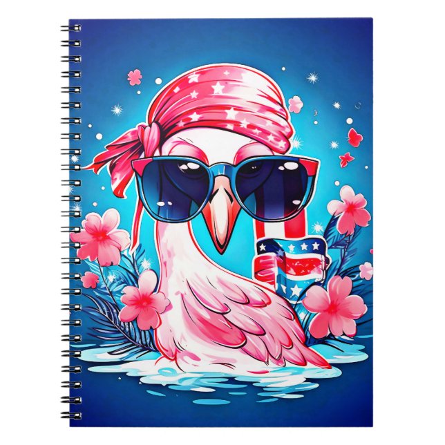 Carnet Drapeau américain avec Flamant rose Cartoon-69681 (Devant)