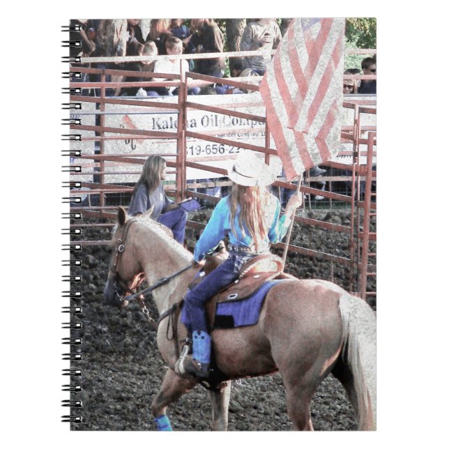 Carnet Drapeau de rodéo Cheval et Cowgirl (Devant)