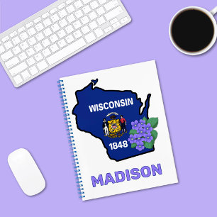 Carnet Drapeau d'état du Wisconsin et fleur bleu commun V