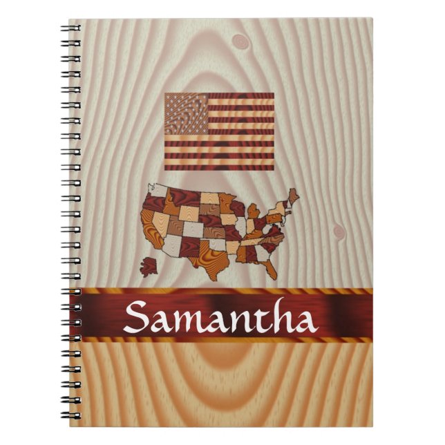 Carnet Drapeau et carte en bois américain (Devant)