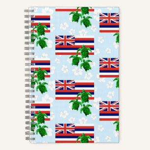 Carnet Drapeau Hawaii et tortues de mer vertes Floral