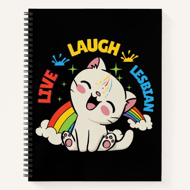 Carnet Drapeau lesbien de chat arc-en-ciel de mois de fie (Devant)