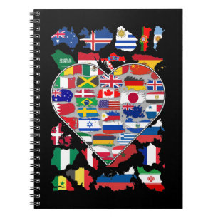 Carnet Drapeaux cardiaques du monde Voyager dans le pays