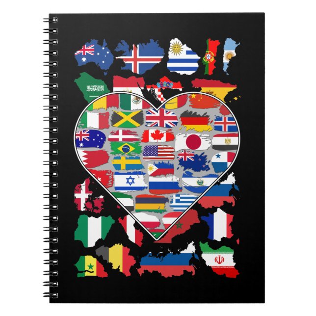 Carnet Drapeaux cardiaques du monde Voyager dans le pays (Devant)