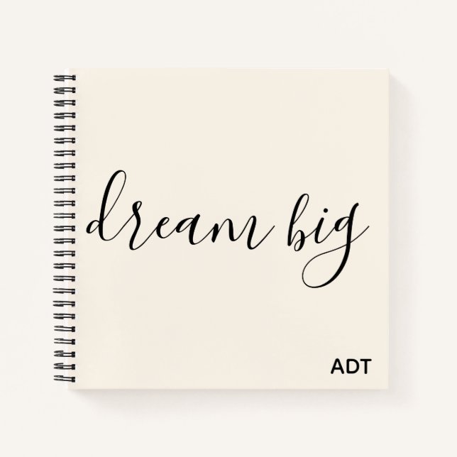 Carnet Dream Big Inspirational Quote Monogramme Noir|Blan (Devant)