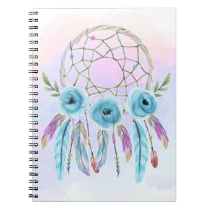 Carnet Dreamcatcher Aquarelle Plumes Rustique Boho Chic