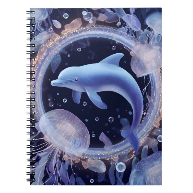 Carnet Dreamy Blue Dolphin and Jellyfish Ring Art (Devant)