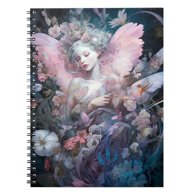 Carnet Dreamy Fairy Girl Rose Blue Imaginaire Art (Devant)