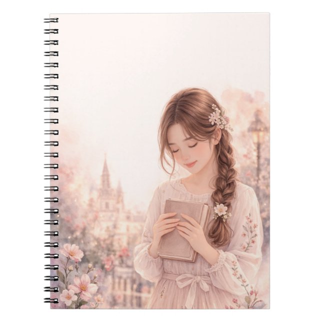 Carnet Dreamy Floral Girl Aesthetic Spiral Photo Notebook (Devant)