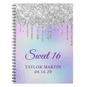 Carnet Drips de paillettes argentées Invité de Sweet 16 i