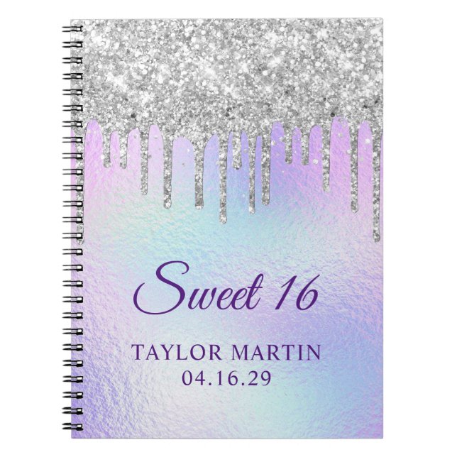 Carnet Drips de paillettes argentées Invité de Sweet 16 i (Devant)