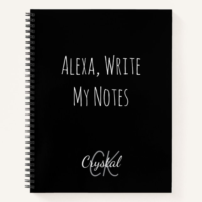 Carnet Drôle Alexa Écris Mes Notes Monogramme (Devant)