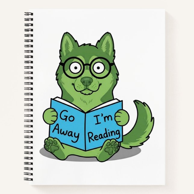 Carnet Drôle Chien Vert Mignon Va-t'en Je Lis (Devant)