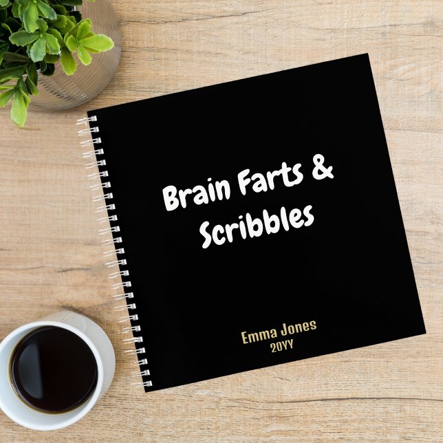 Carnet Drôle de monogramme noir « Brain Farts & Scribbles (Créateur téléchargé)