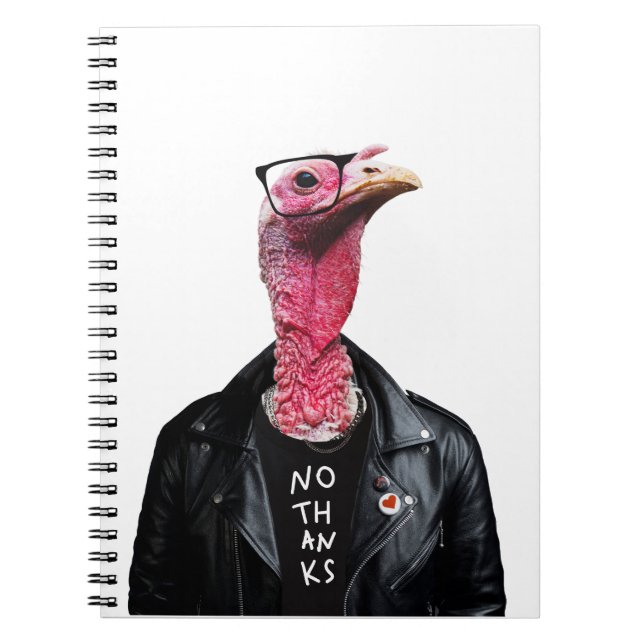 Carnet Drôle et dinde cool avec lunettes et veste (Devant)